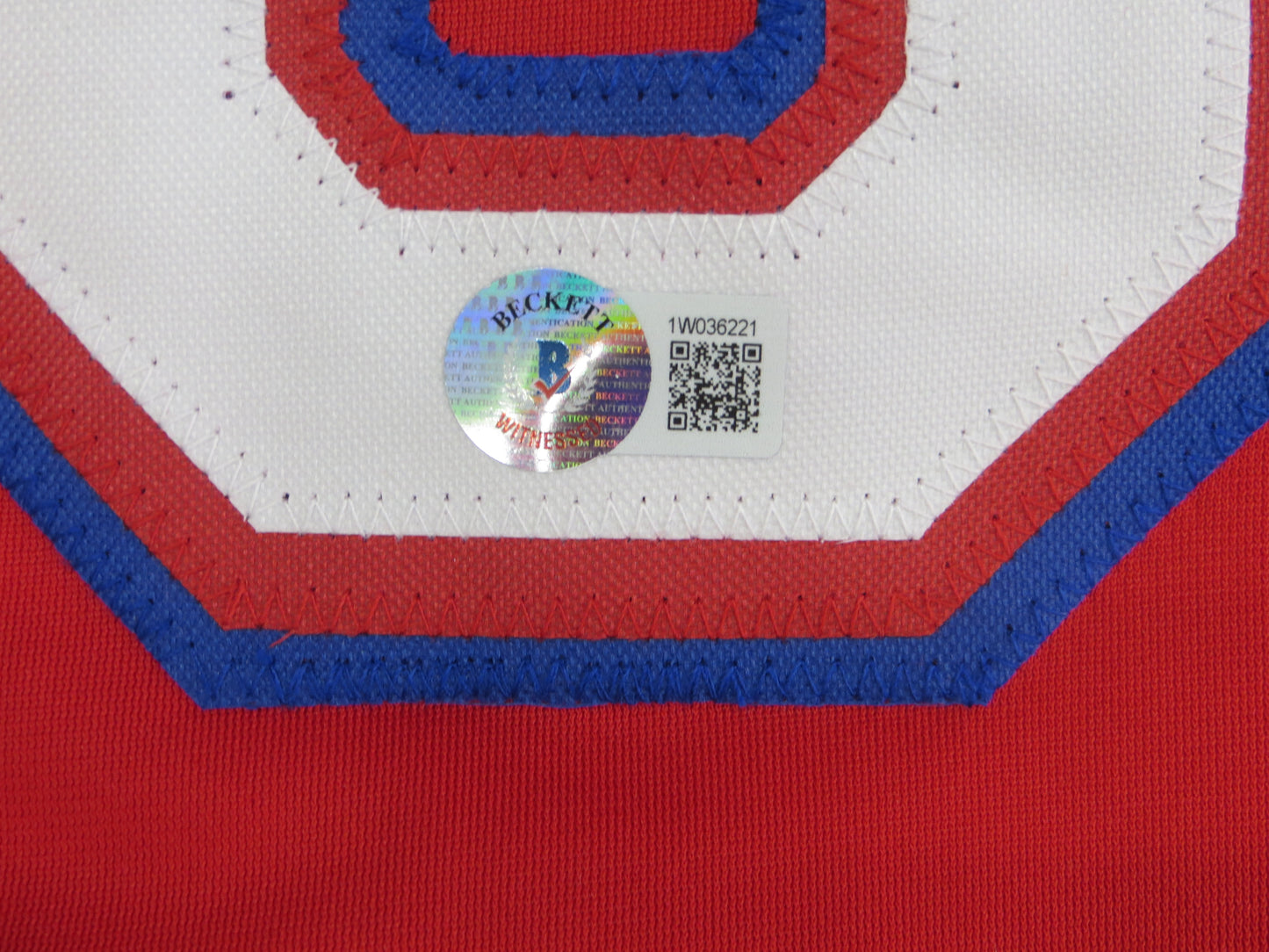 MICHAEL YOUNG TEXAS RANGERS SIGNED RED JERSEY size L BAS COA