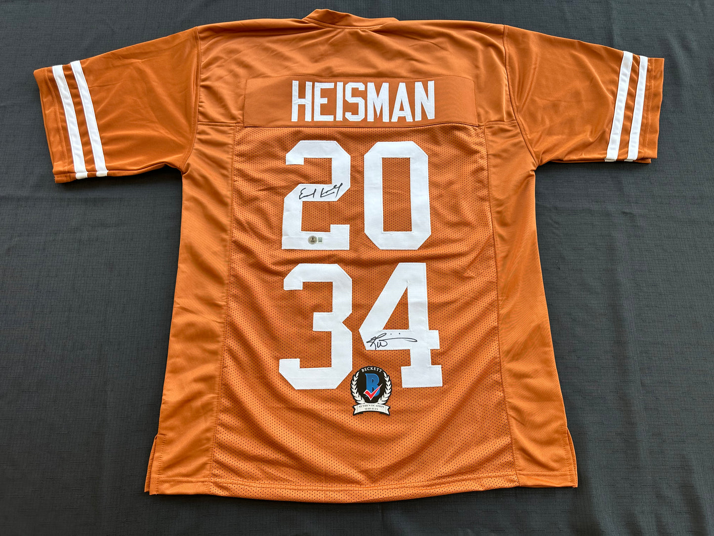 EARL CAMPBELL RICKY WILLIAMS SIGNED ORANGE HEISMAN JERSEY Texas Longhorns BAS