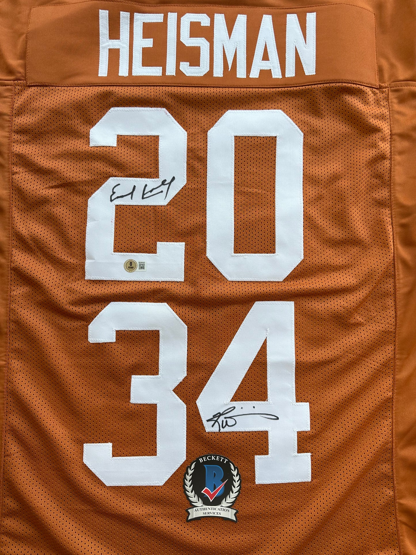 EARL CAMPBELL RICKY WILLIAMS SIGNED ORANGE HEISMAN JERSEY Texas Longhorns BAS