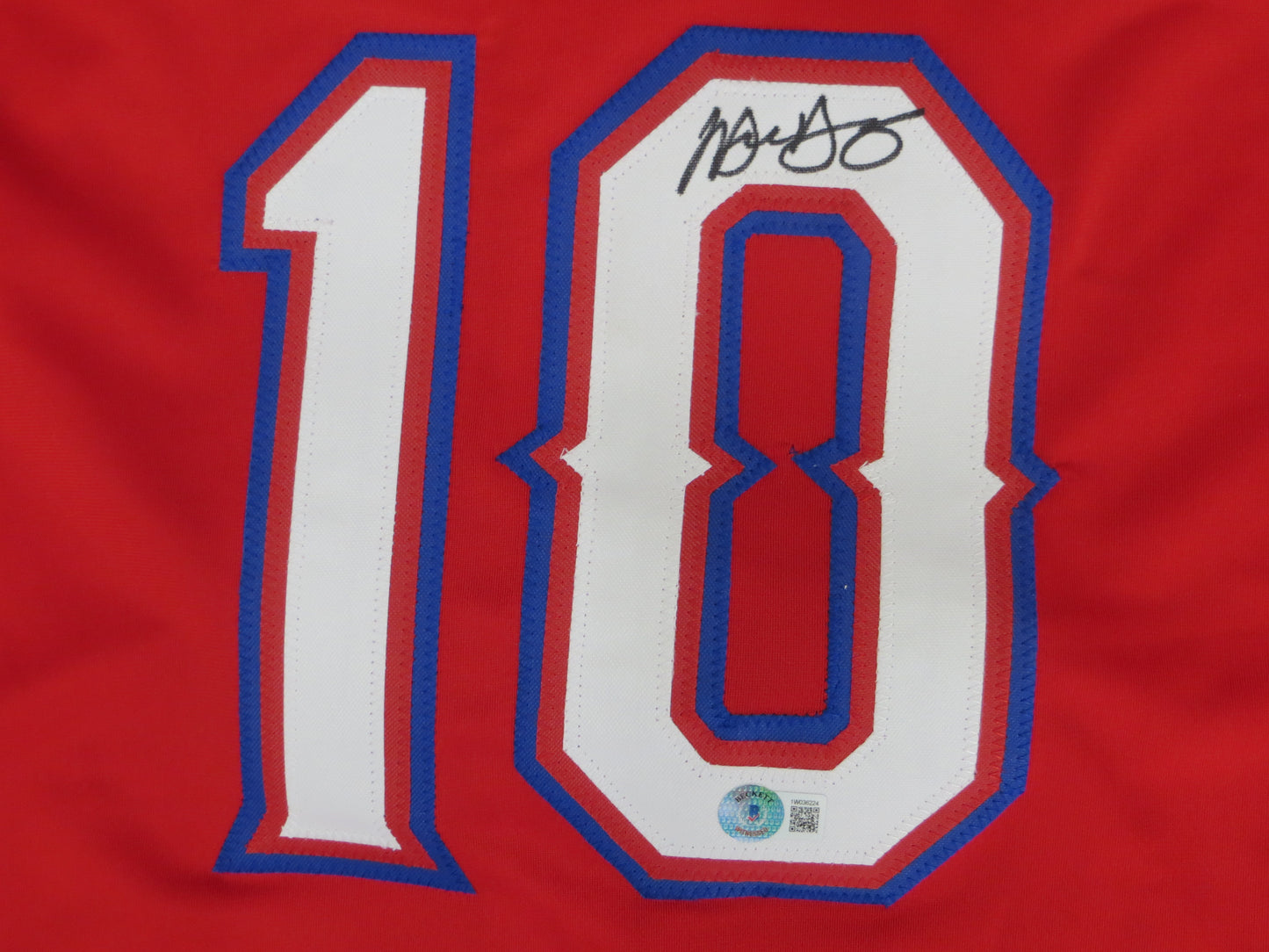 MICHAEL YOUNG TEXAS RANGERS SIGNED RED JERSEY size L BAS COA