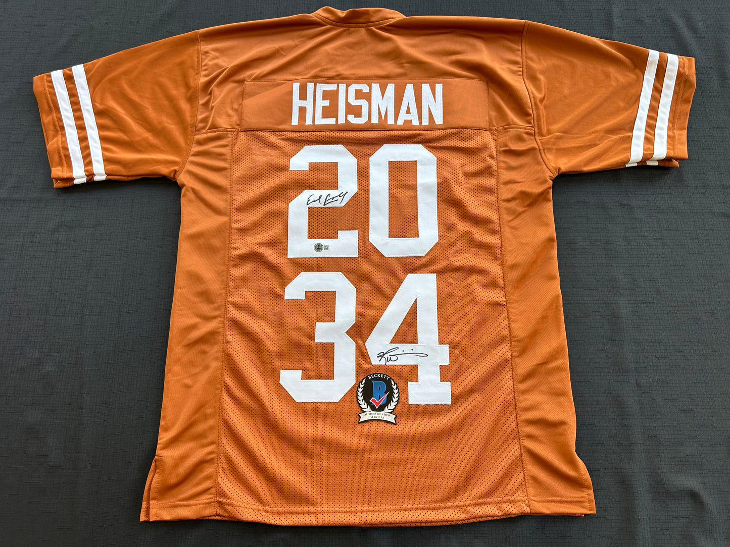 EARL CAMPBELL RICKY WILLIAMS SIGNED ORANGE HEISMAN JERSEY Texas Longhorns BAS