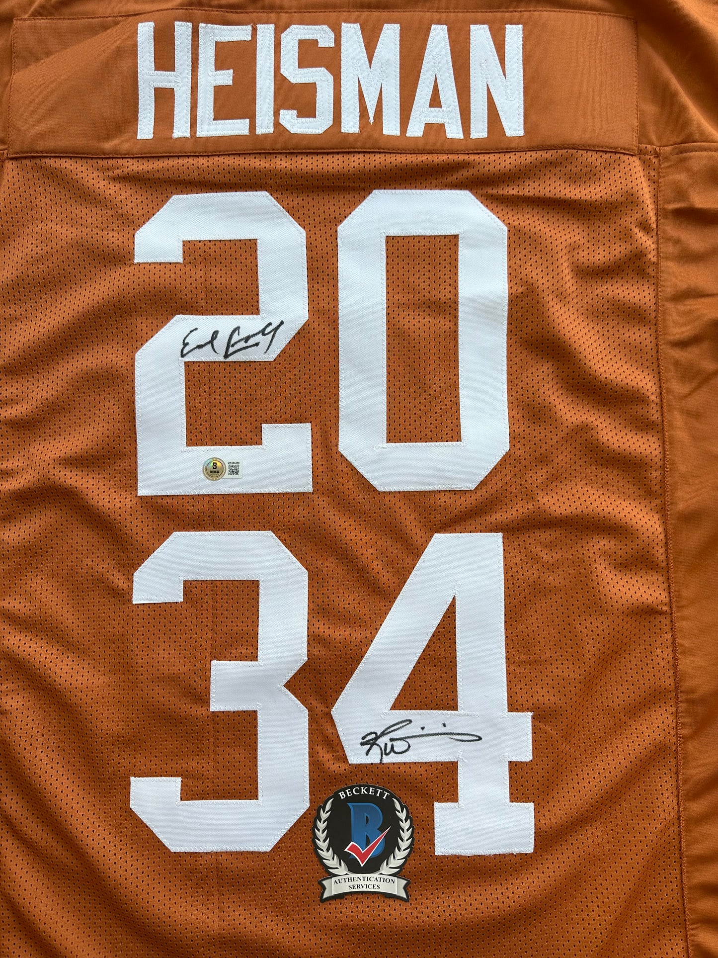 EARL CAMPBELL RICKY WILLIAMS SIGNED ORANGE HEISMAN JERSEY Texas Longhorns BAS