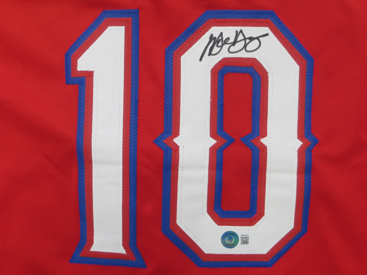 MICHAEL YOUNG TEXAS RANGERS SIGNED RED JERSEY size M BAS COA