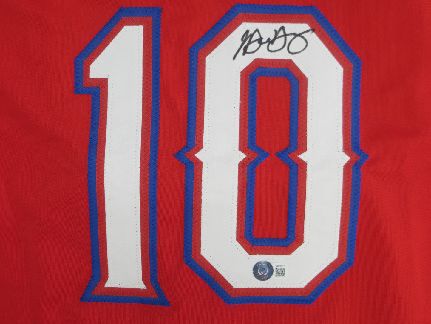 MICHAEL YOUNG TEXAS RANGERS SIGNED RED JERSEY size L BAS COA