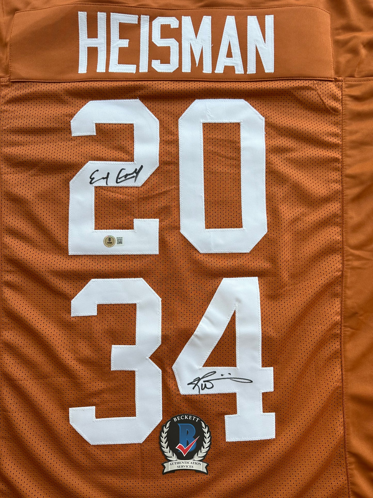 EARL CAMPBELL RICKY WILLIAMS SIGNED ORANGE HEISMAN JERSEY Texas Longhorns BAS