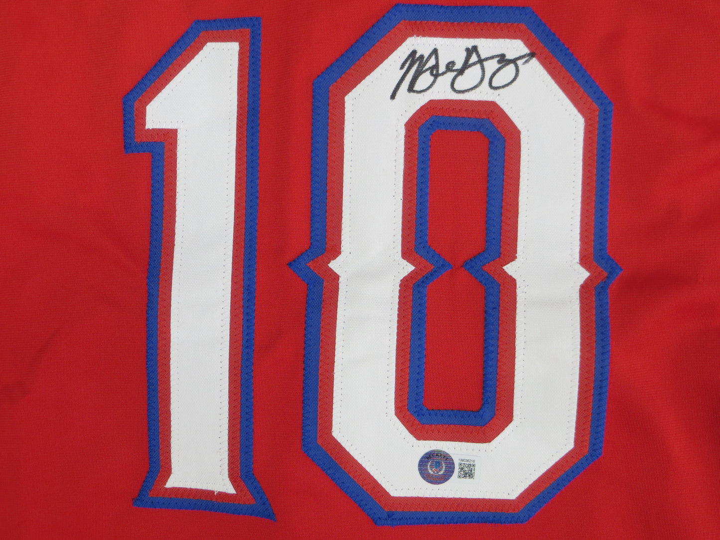 MICHAEL YOUNG TEXAS RANGERS SIGNED RED JERSEY size M BAS COA