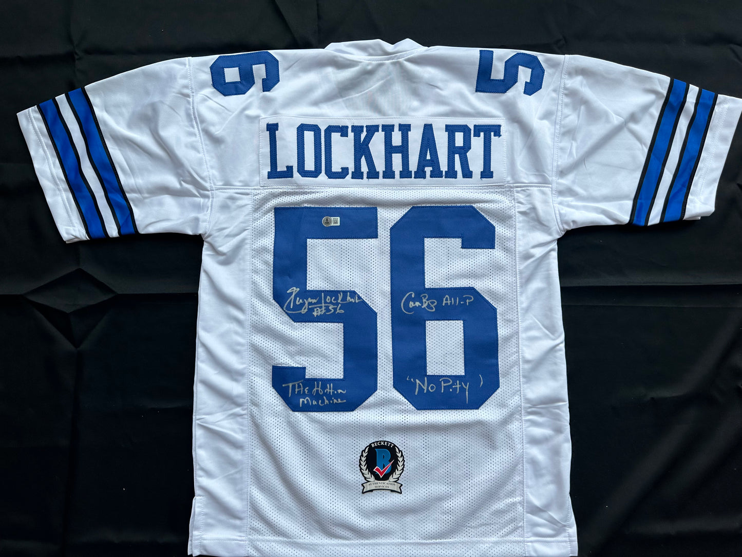 EUGENE LOCKHART DALLAS COWBOYS SIGNED WHITE JERSEY w/MULTI INSCs M BAS