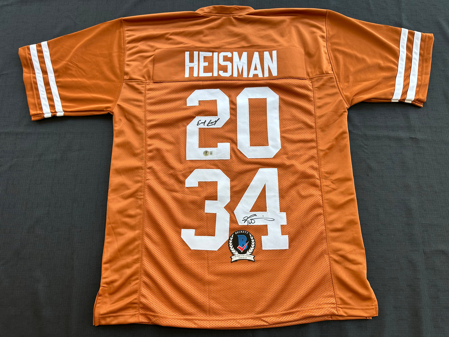 EARL CAMPBELL RICKY WILLIAMS SIGNED ORANGE HEISMAN JERSEY Texas Longhorns BAS