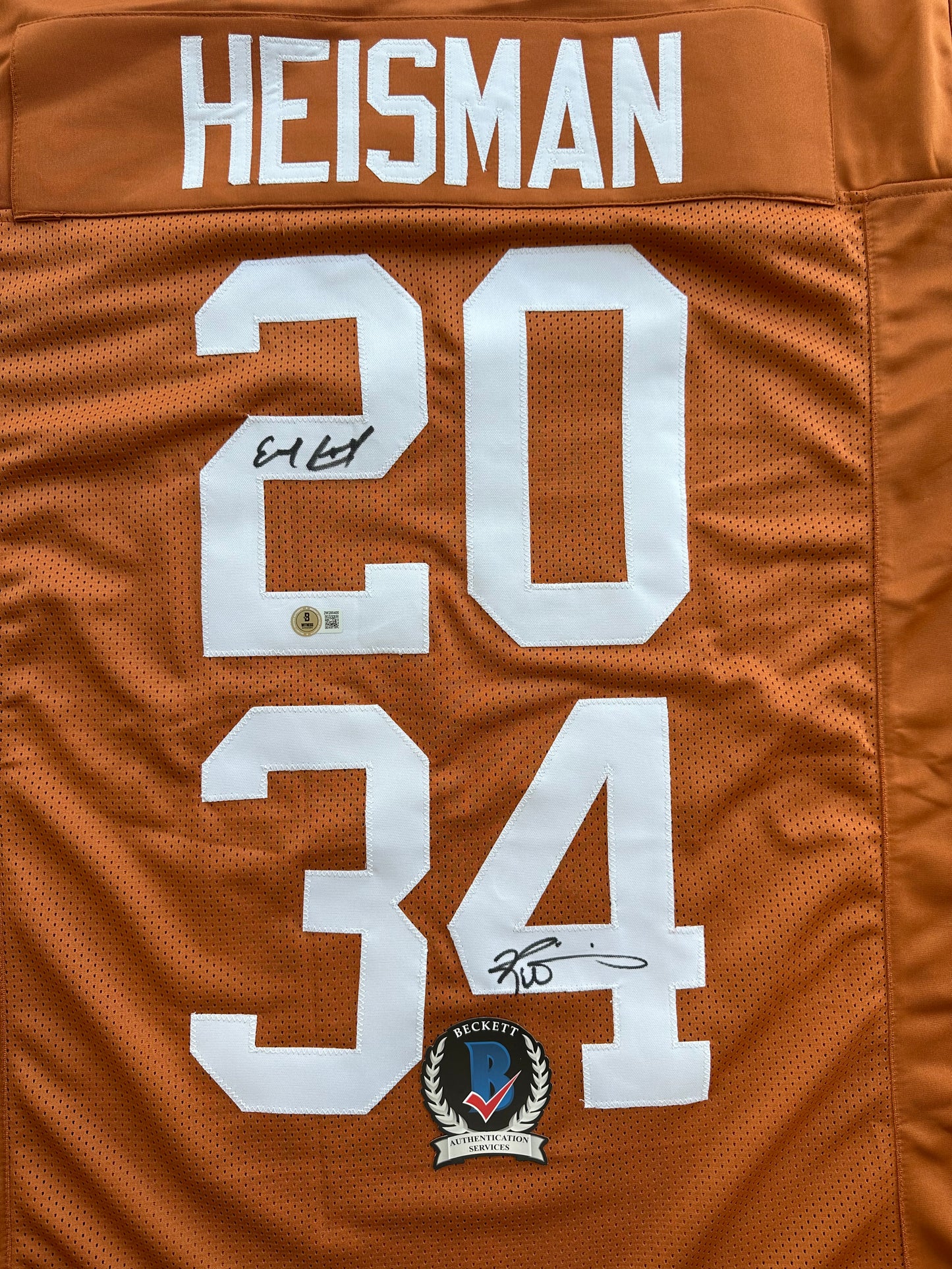 EARL CAMPBELL RICKY WILLIAMS SIGNED ORANGE HEISMAN JERSEY Texas Longhorns BAS