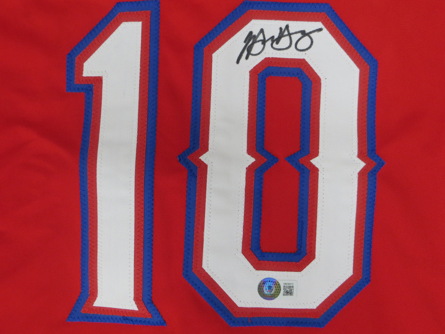 MICHAEL YOUNG TEXAS RANGERS SIGNED RED JERSEY size M BAS COA