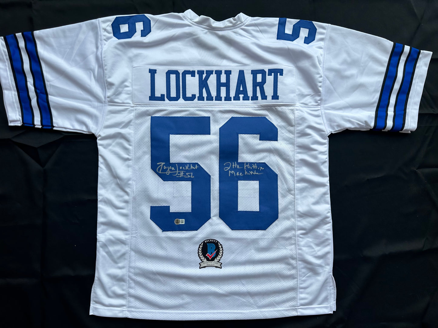 EUGENE LOCKHART DALLAS COWBOYS SIGNED WHITE JERSEY w/MULTI INSCs L BAS