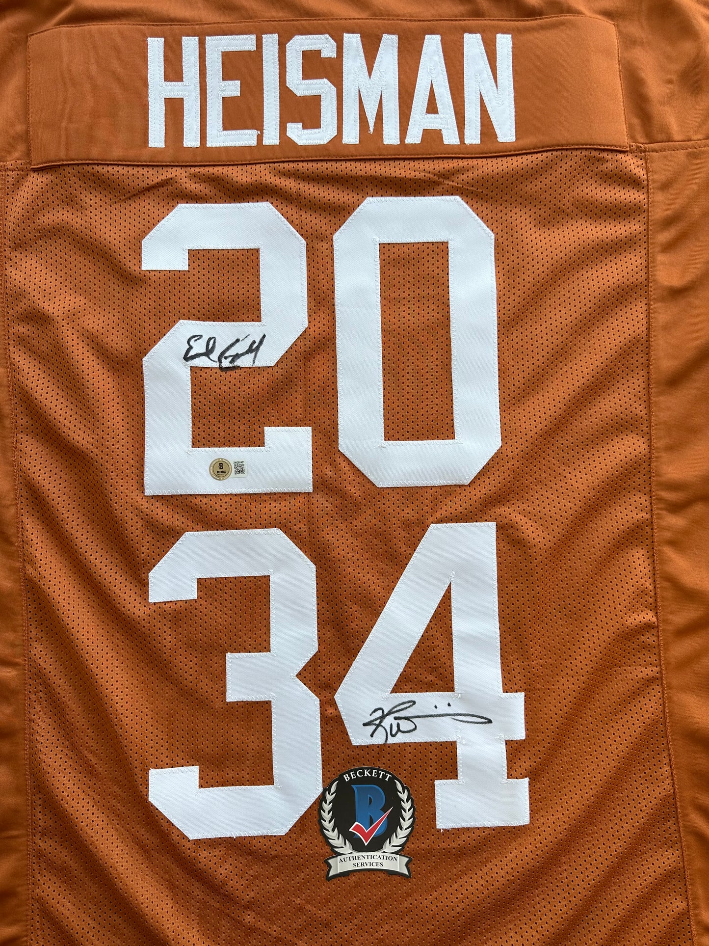 EARL CAMPBELL RICKY WILLIAMS SIGNED ORANGE HEISMAN JERSEY Texas Longhorns BAS
