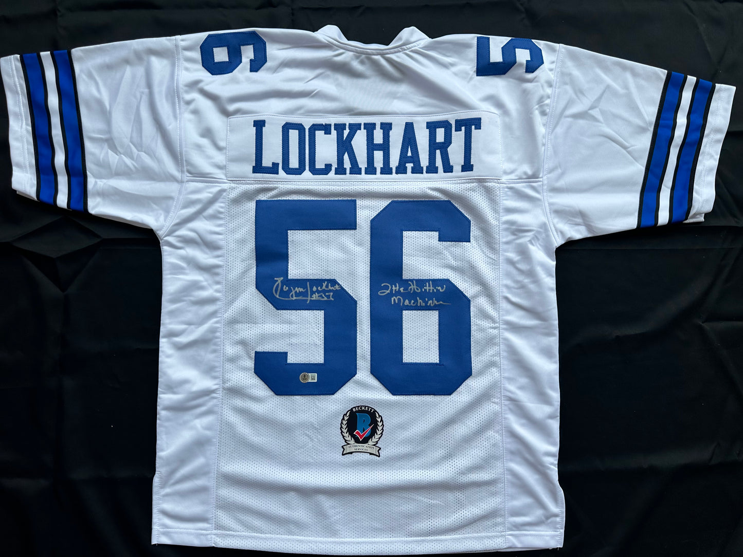 EUGENE LOCKHART DALLAS COWBOYS SIGNED WHITE JERSEY w/MULTI INSCs L BAS