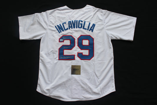 PETE INCAVIGLIA RANGERS WHITE #29 "INKY" "GO RANGERS !"