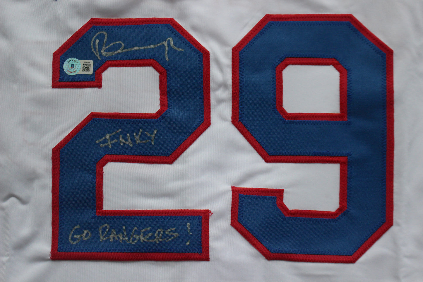 PETE INCAVIGLIA RANGERS WHITE #29 "INKY" "GO RANGERS !"