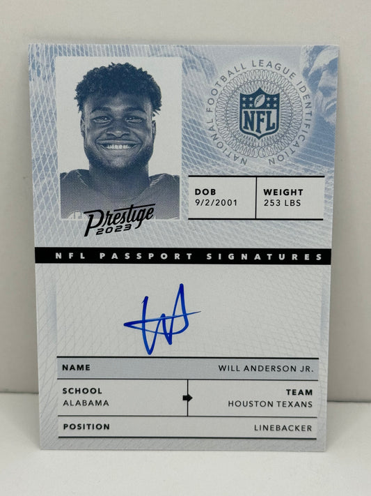 2023 Prestige Will Anderson JR NFL Passport Signatures RC Auto #NPS-WA