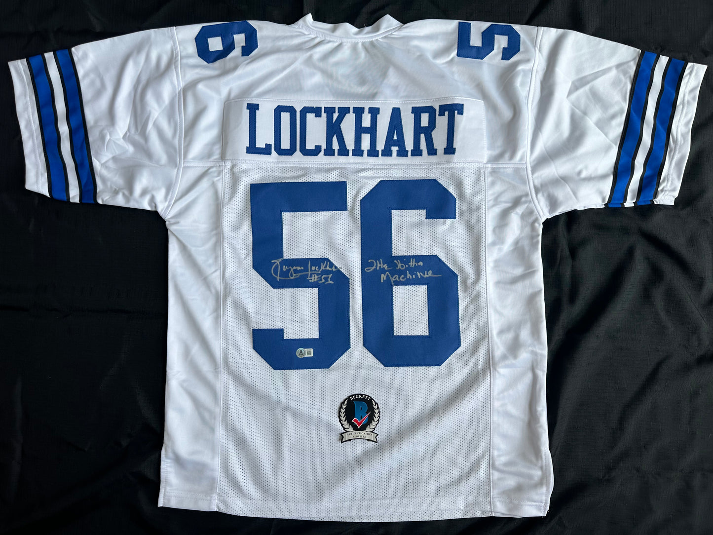 EUGENE LOCKHART DALLAS COWBOYS SIGNED WHITE JERSEY w/MULTI INSCs L BAS