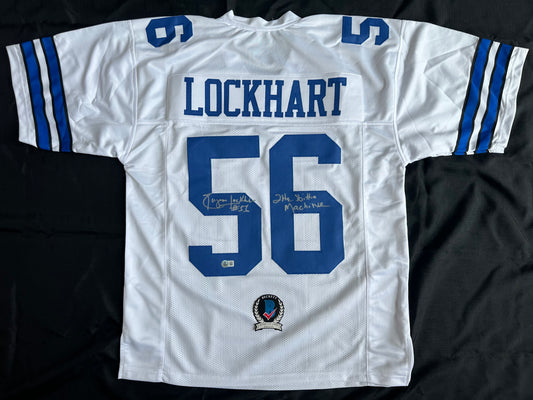 EUGENE LOCKHART DALLAS COWBOYS SIGNED WHITE JERSEY w/MULTI INSCs L BAS