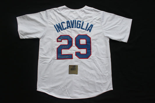 PETE INCAVIGLIA RANGERS WHITE #29 "INKY" "GO RANGERS !"