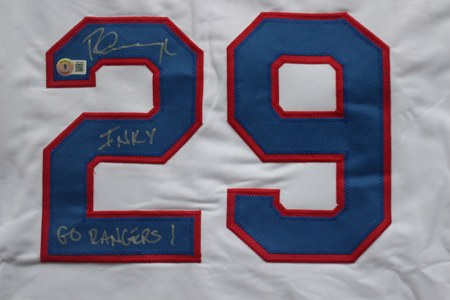 PETE INCAVIGLIA RANGERS WHITE #29 "INKY" "GO RANGERS !"