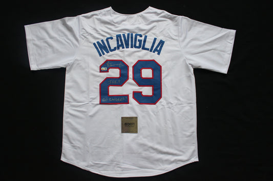 PETE INCAVIGLIA RANGERS WHITE #29 "INKY" "GO RANGERS !"