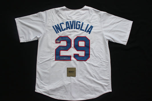 PETE INCAVIGLIA RANGERS WHITE #29 "INKY" "GO RANGERS !"