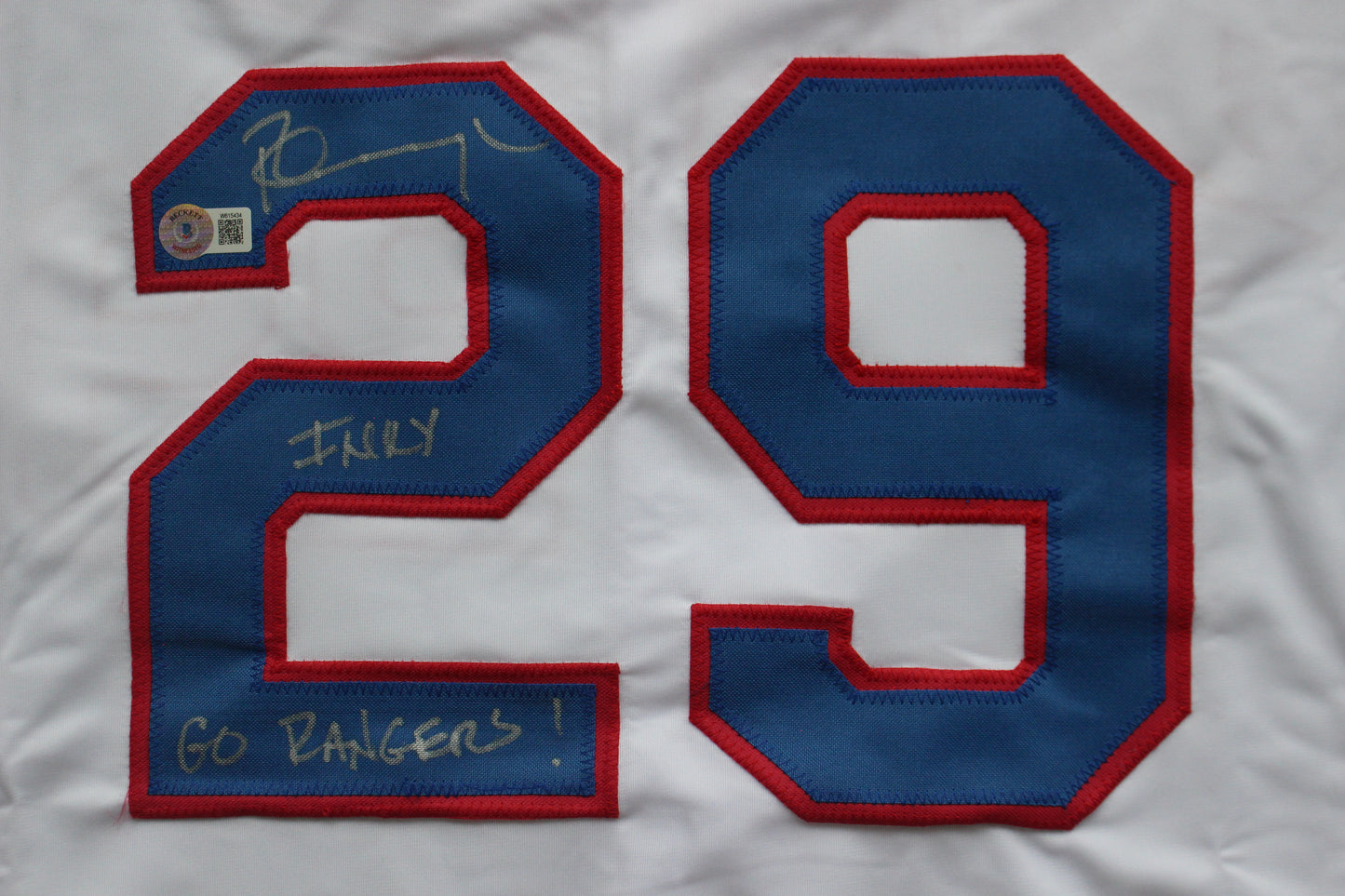 PETE INCAVIGLIA RANGERS WHITE #29 "INKY" "GO RANGERS !"