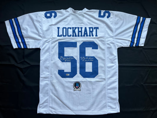 EUGENE LOCKHART DALLAS COWBOYS SIGNED WHITE JERSEY w/MULTI INSCs XL BAS
