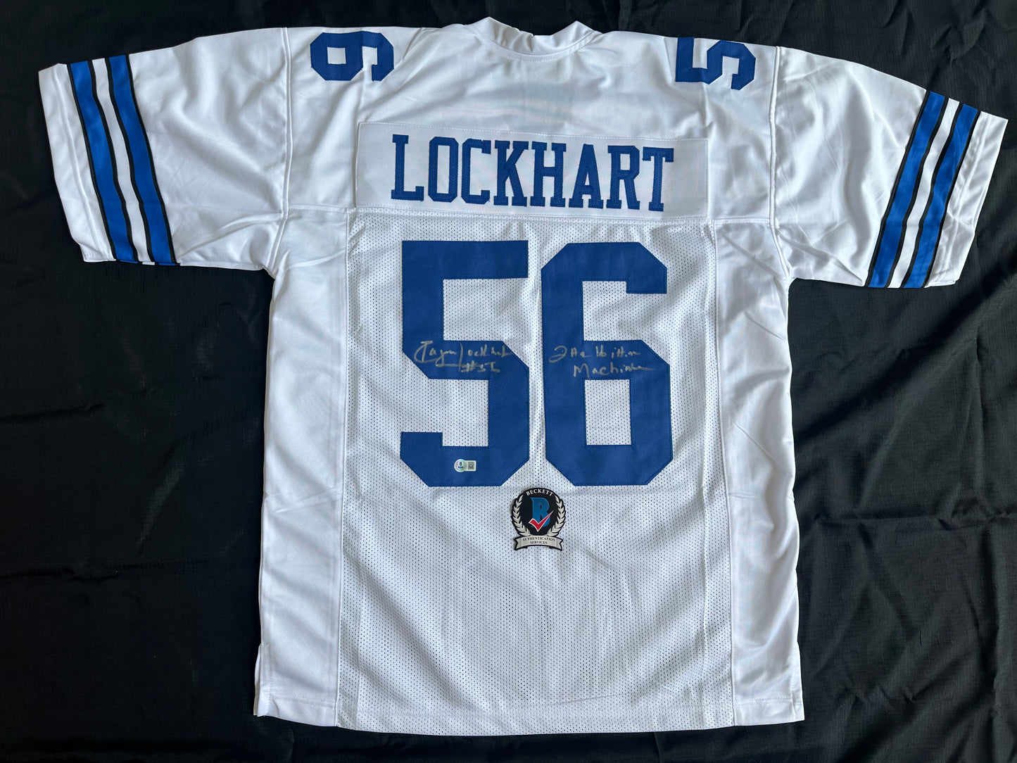EUGENE LOCKHART DALLAS COWBOYS SIGNED WHITE JERSEY w/MULTI INSCs XL BAS