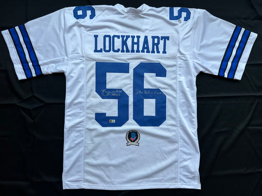 EUGENE LOCKHART DALLAS COWBOYS SIGNED WHITE JERSEY w/MULTI INSCs XL BAS