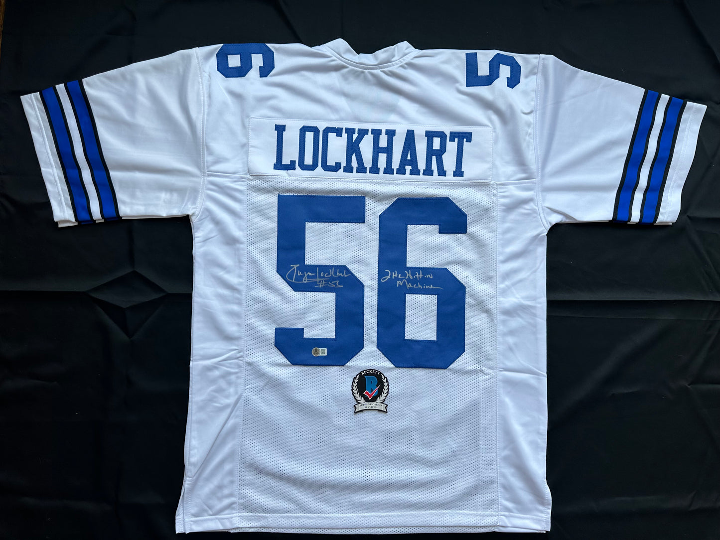 EUGENE LOCKHART DALLAS COWBOYS SIGNED WHITE JERSEY w/MULTI INSCs XL BAS