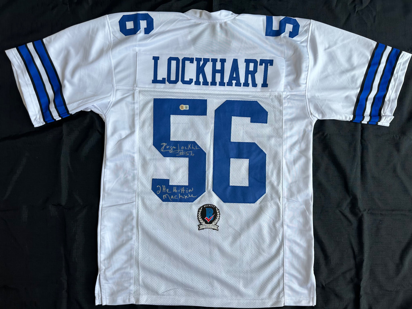 EUGENE LOCKHART DALLAS COWBOYS SIGNED WHITE JERSEY w/MULTI INSCs XL BAS