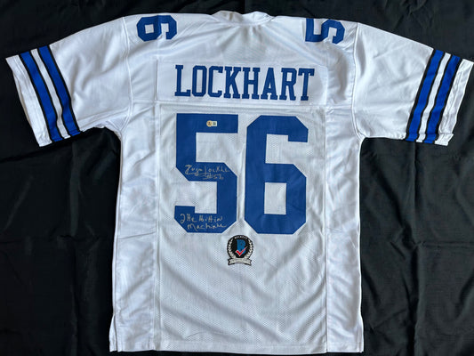EUGENE LOCKHART DALLAS COWBOYS SIGNED WHITE JERSEY w/MULTI INSCs XL BAS