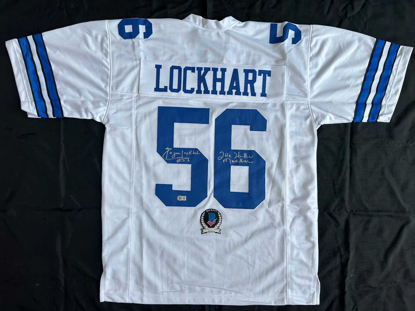 EUGENE LOCKHART DALLAS COWBOYS SIGNED WHITE JERSEY w/MULTI INSCs XL BAS