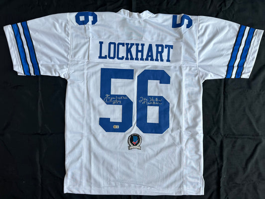 EUGENE LOCKHART DALLAS COWBOYS SIGNED WHITE JERSEY w/MULTI INSCs XL BAS