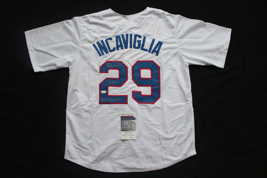 PETE INCAVIGLIA RANGERS WHITE #29 "INKY" "GO RANGERS !" JSA
