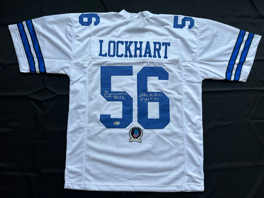 EUGENE LOCKHART DALLAS COWBOYS SIGNED WHITE JERSEY w/MULTI INSCs XL BAS