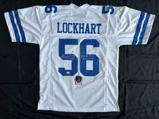 EUGENE LOCKHART DALLAS COWBOYS SIGNED WHITE JERSEY w/MULTI INSCs XL BAS