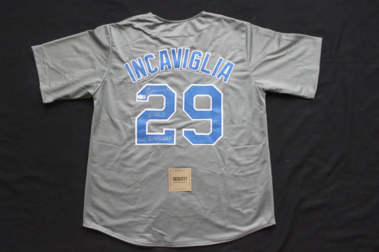 PETE INCAVIGLIA RANGERS GRAY #29 "INKY" "GO RANGERS !"