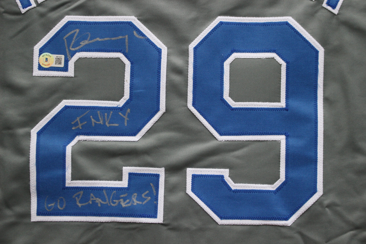 PETE INCAVIGLIA RANGERS GRAY #29 "INKY" "GO RANGERS !"
