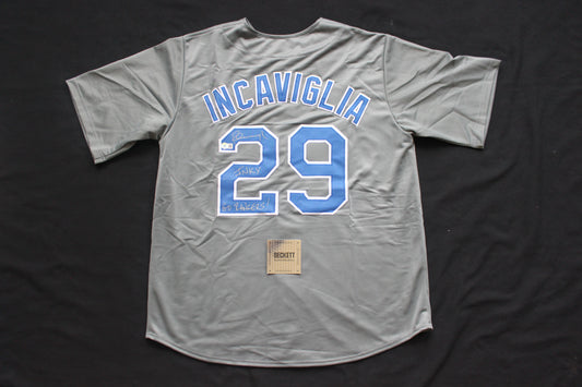 PETE INCAVIGLIA RANGERS GRAY #29 "INKY" "GO RANGERS !"