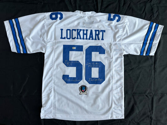 EUGENE LOCKHART DALLAS COWBOYS SIGNED WHITE JERSEY w/MULTI INSCs 2XL BAS