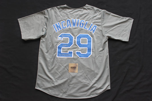 PETE INCAVIGLIA RANGERS GRAY #29 "INKY" "GO RANGERS !"