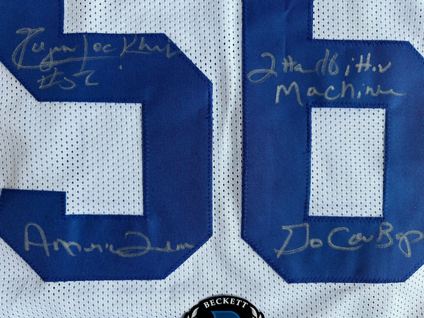 EUGENE LOCKHART DALLAS COWBOYS SIGNED WHITE JERSEY w/MULTI INSCs 2XL BAS