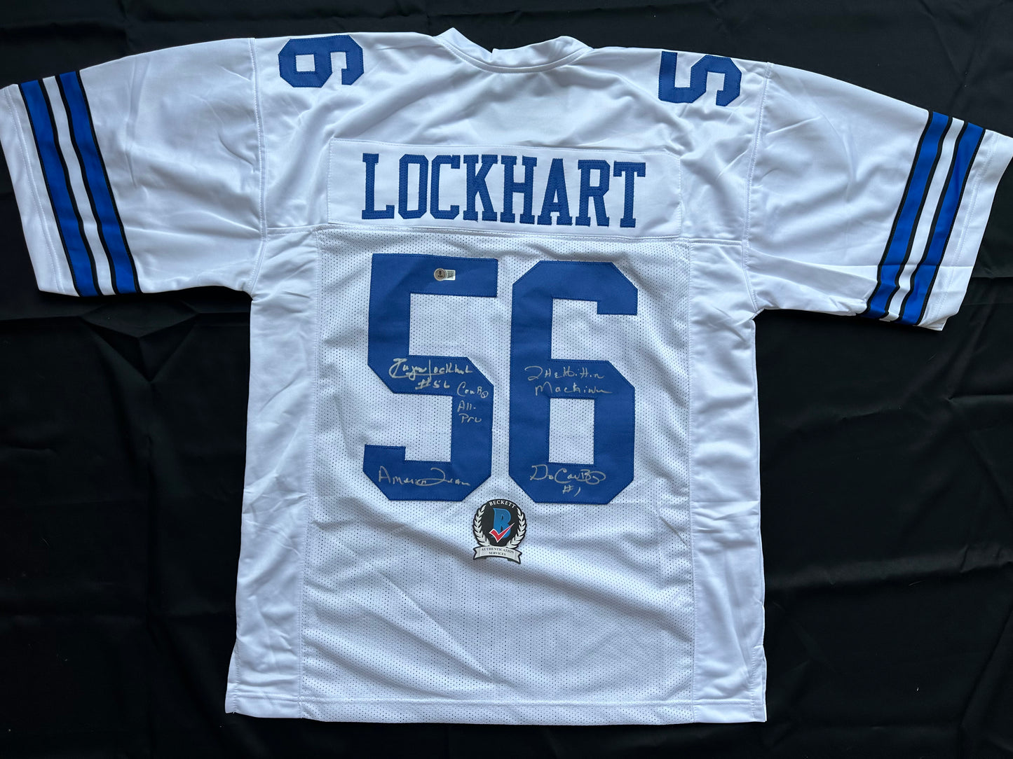 EUGENE LOCKHART DALLAS COWBOYS SIGNED WHITE JERSEY w/MULTI INSCs 2XL BAS