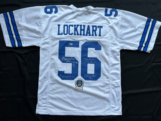 EUGENE LOCKHART DALLAS COWBOYS SIGNED WHITE JERSEY w/MULTI INSCs 2XL BAS