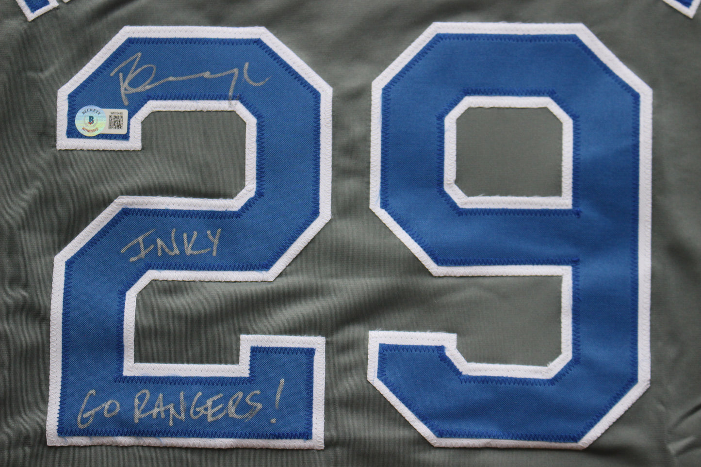 PETE INCAVIGLIA RANGERS GRAY #29 "INKY" "GO RANGERS !"