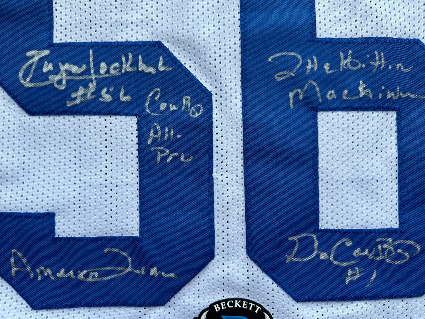 EUGENE LOCKHART DALLAS COWBOYS SIGNED WHITE JERSEY w/MULTI INSCs 2XL BAS