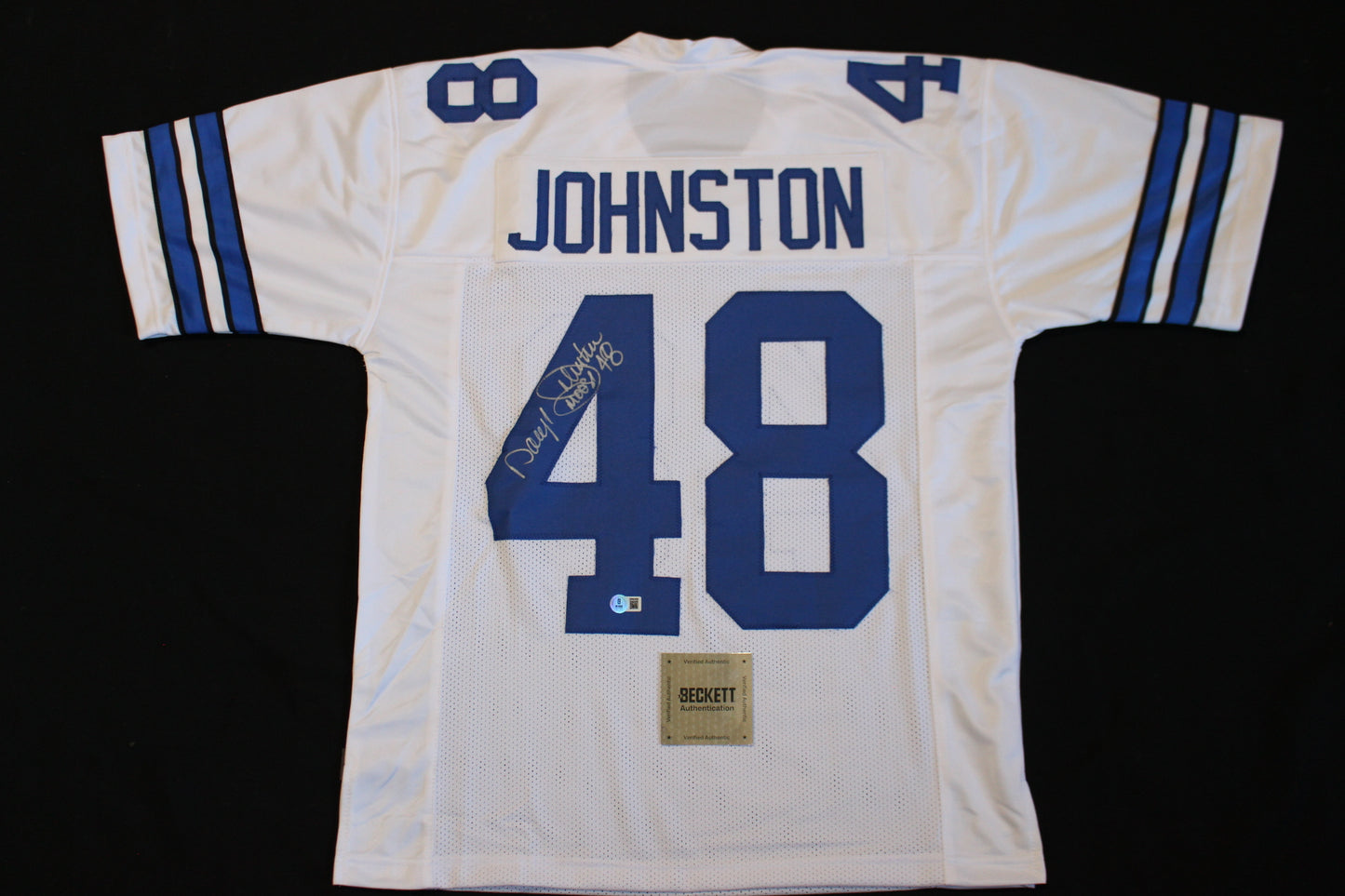 DARYL JOHNSTON DALLAS COWBOYS SIGNED HOME FOOTBALL JERSEY M BAS COA