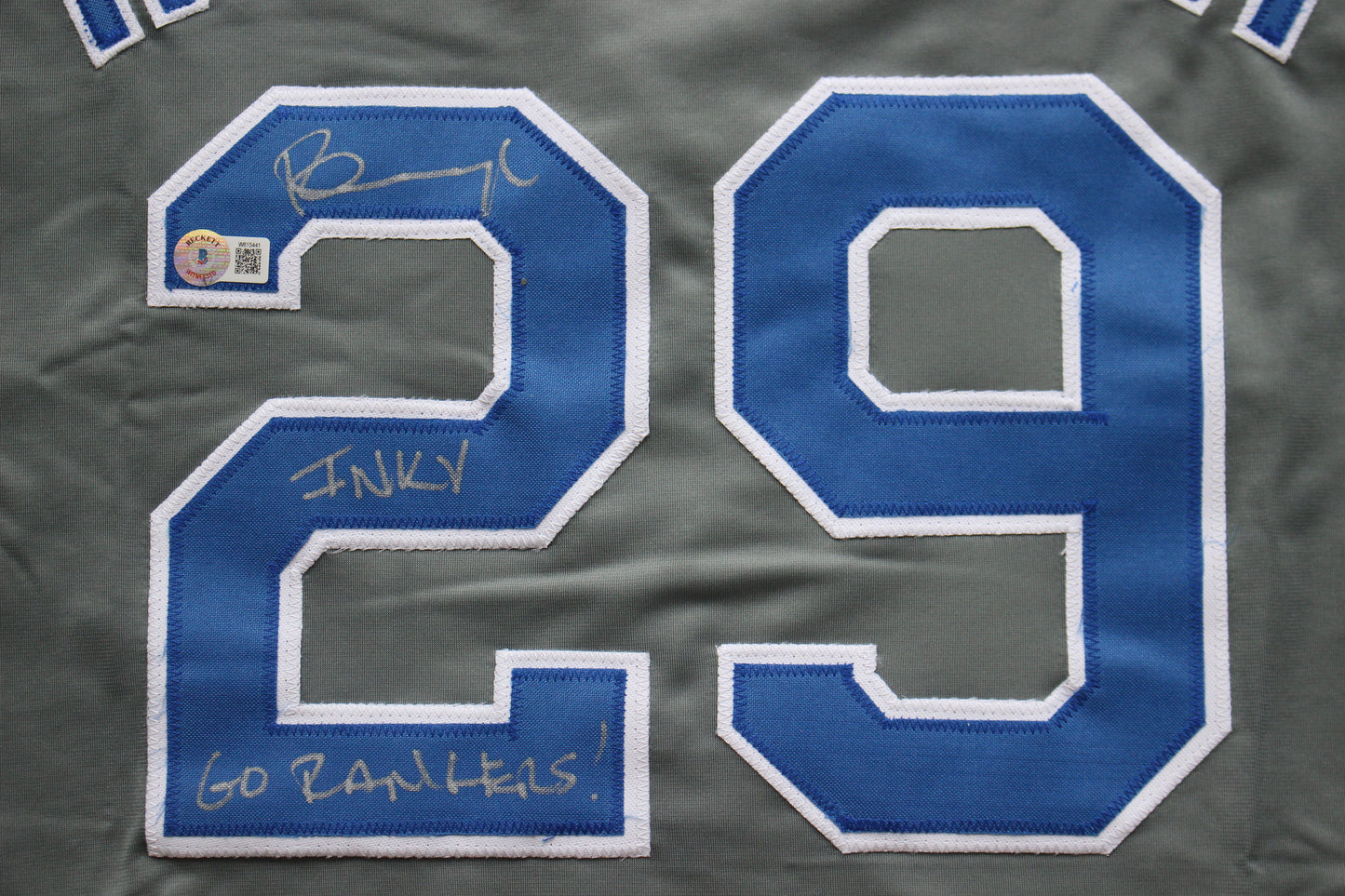 PETE INCAVIGLIA RANGERS GRAY #29 "INKY" "GO RANGERS !"